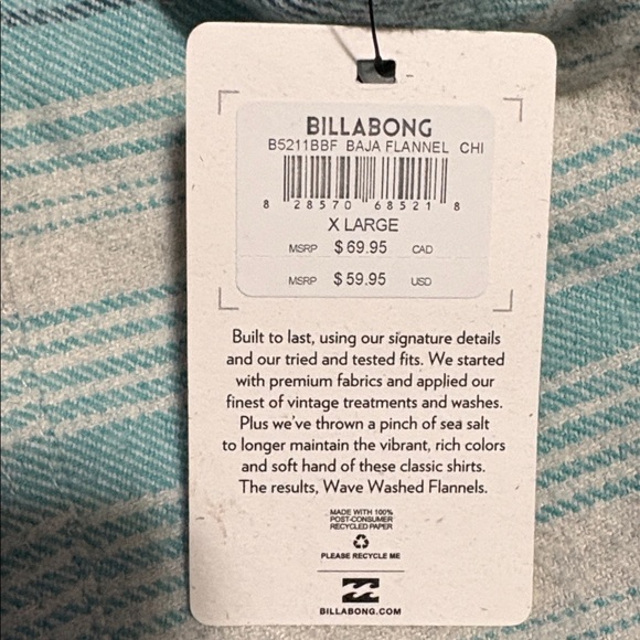 Billabong Baja Flannel-NWT - Picture 2 of 4